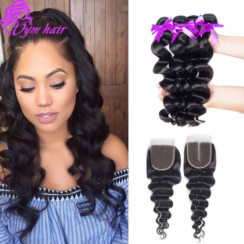 Mongolian Loose Wave With Closure Unprocessed Virgin Hair 3 Bundles Full Human Bundle |