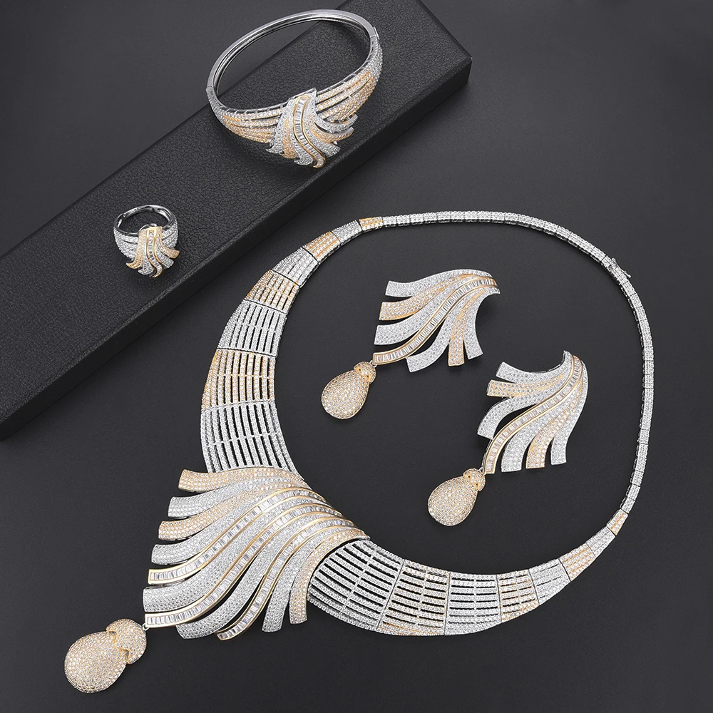 GODKI Luxury Dress Cubic Zircon Necklace Earring Set African Nigerian Wedding jewelry Sets For Women Dubai Bridal Jewelry Set