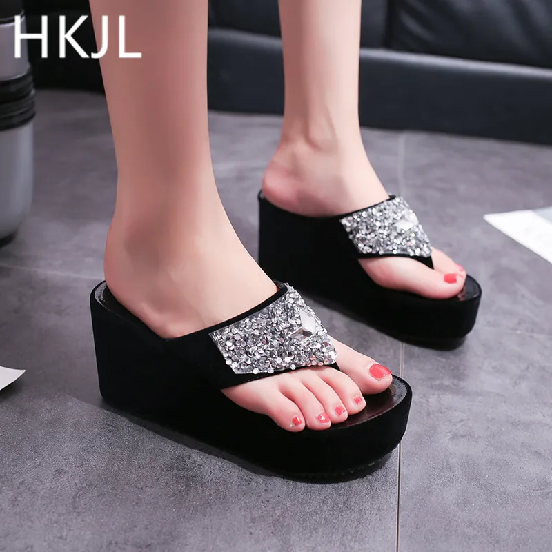 

HKJL Summer Platform Wedges Sandals Crystal Slippers Flip Flops Wedges Heels Flip Flops Beach Sandals Platform Slippers A066