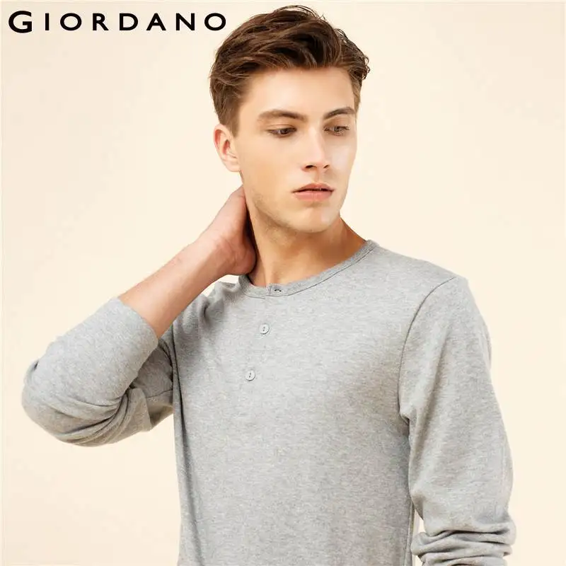 Giordano/мужская футболка однотонная хлопковая с длинным рукавом и круглым вырезом