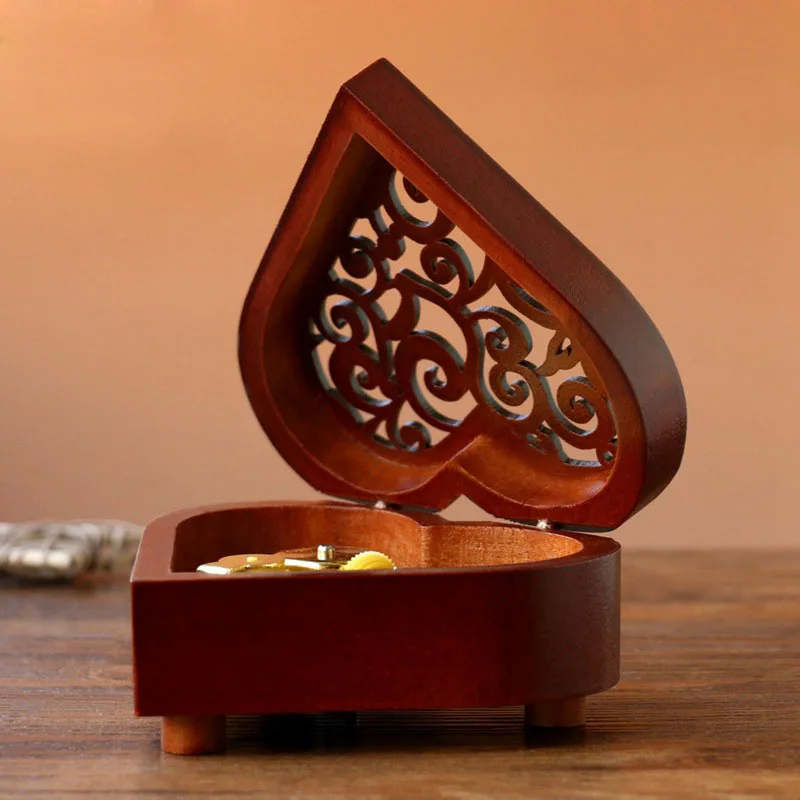 Music Box Chinese Carved Red Pine Solid Wood Heart Shape Girlfriend Birthday Gift Ancient Antique Valentine's Day Gifts Craft | Дом и сад