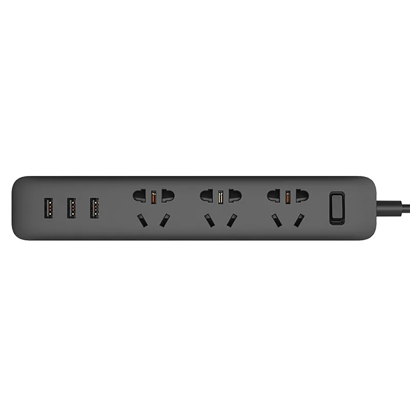 Xiaomi power strip с 3 USB удлинитель Разъем многофункциональная Быстрая зарядка силовая полоса 10A 250V 2500W - Цвет: Black