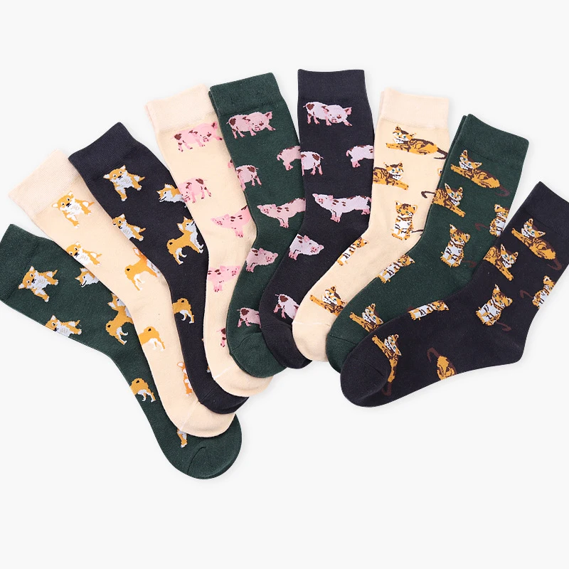 Короткие носки Teckel shaba Inu, тигровый Бигль, женские милые носки с изображением свинки, собаки, быка, удобные носки, Хлопковые женские Носки с рисунком животных