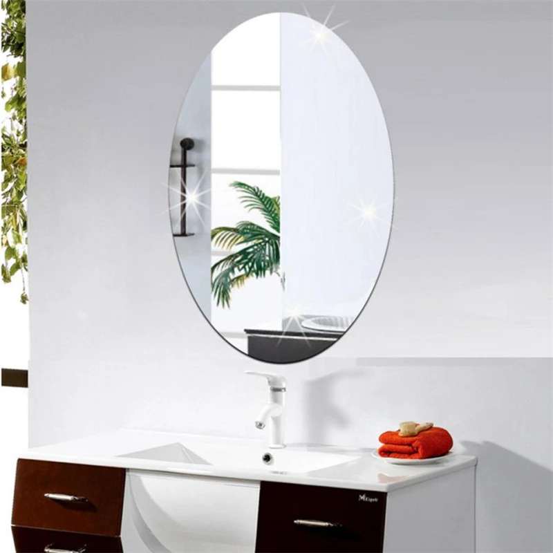 Mirror Wall Sticker Oval Self Adhesive Room Decor Stick On Art Decor0