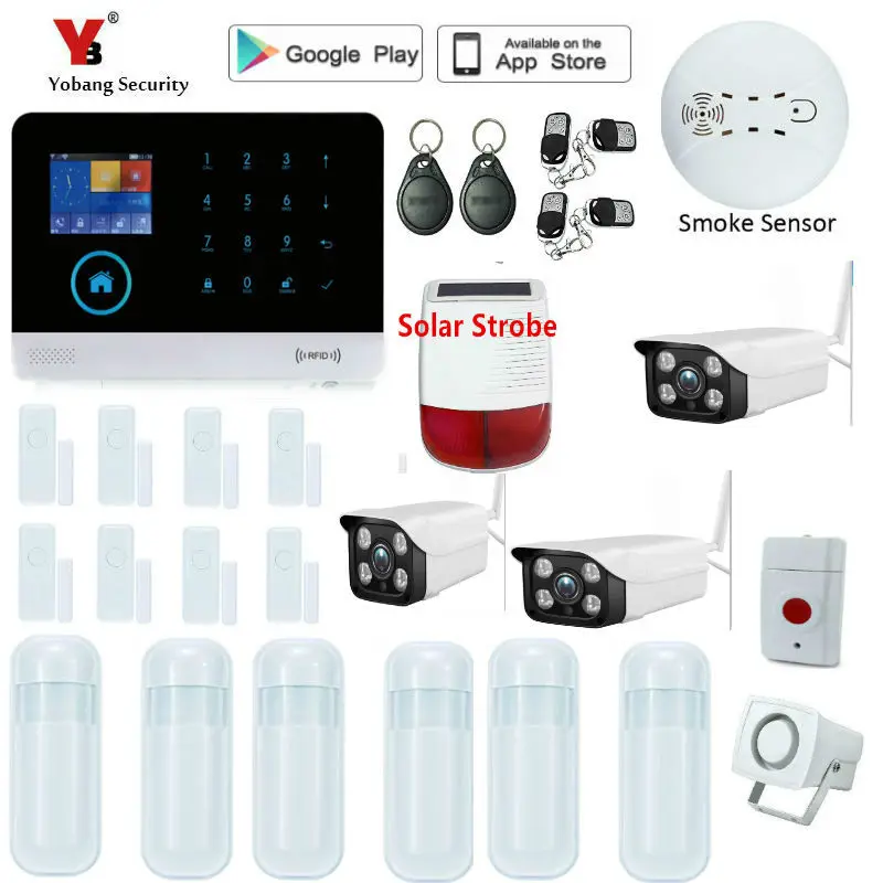 YoBang Security 3G WiFi GSM RFID Card Touch Screen Android IOS APP remote control Alarm System Home Security Alarm Black Panel