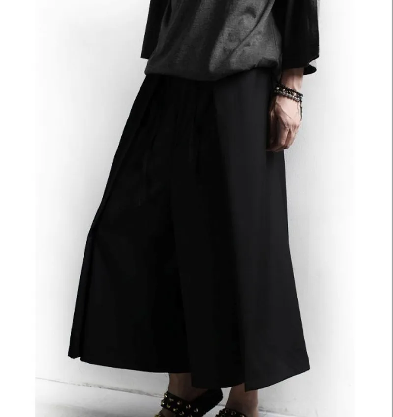 

Autumn New Gothic Dark Men's Skirt Trousers Wide Leg Loose Pants Streetwear Men Clothes 2018 Hip Hop Pants Men Windbreaker Pants