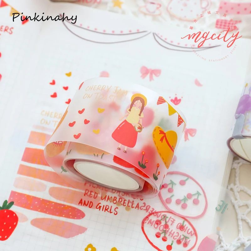 

Cherry Girl Strawberry Party Dolphin Transparent Washi TapeJapanese PET Stickers Scrapbooking Adhesive Tape kawaii Stationary