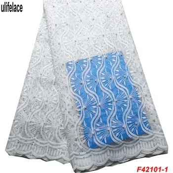 

African Lace Fabric 2019 White silk Lace Fabrics High Quality Tulle Lace Embroidery Beads and stones French Lace Fabric F4-2101