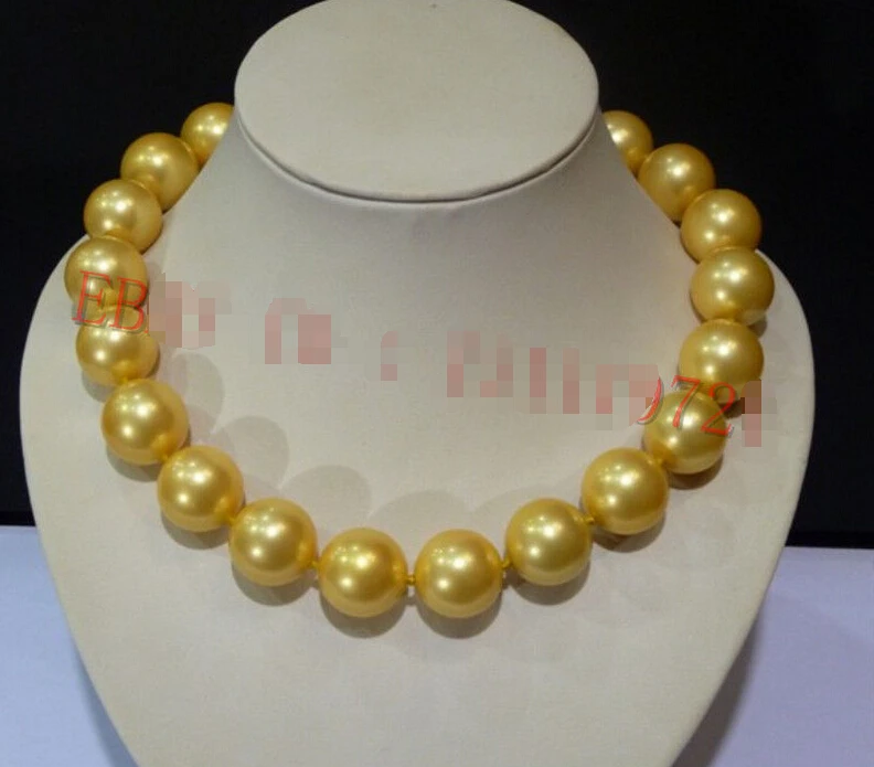 

FREE shipping>>>>>>NEW 20mm AAAA Gold South Sea Shell Pearl Round Beads Necklace 17" 6.07