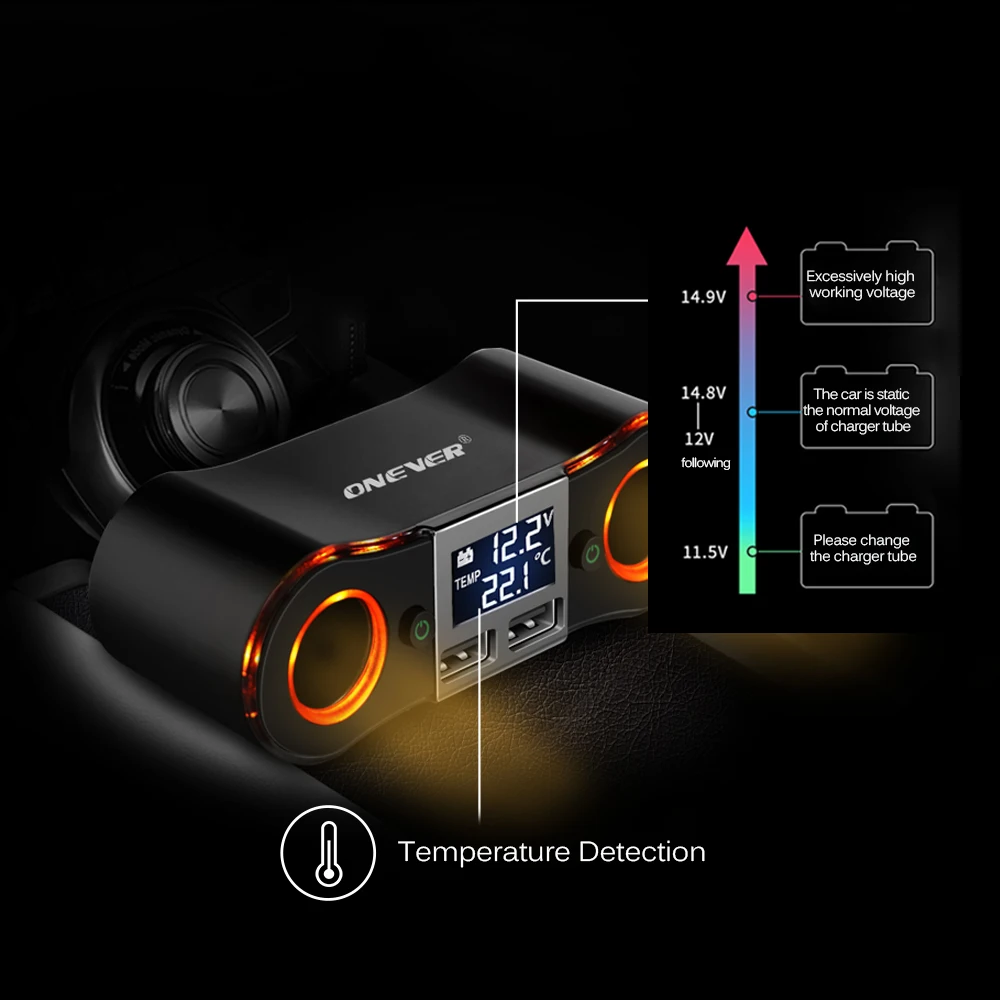 Onever 2 в 1 3.5A двойная USB розетка для автомобильного прикуривателя адаптер 2 прикуривателя автомобиля USB напряжение светодиодный дисплей для телефона DVR