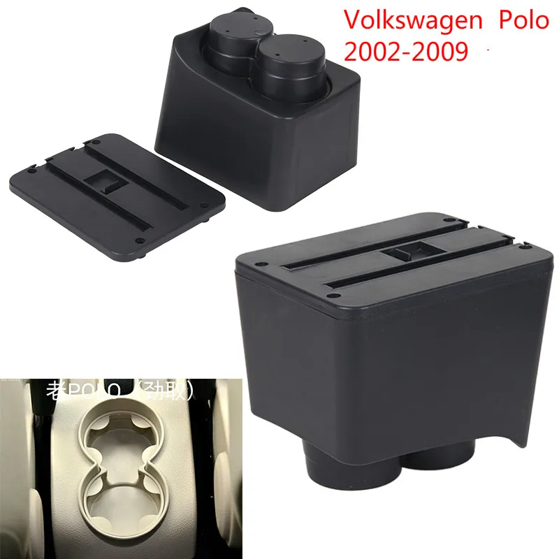

For Volkswagen Polo 9N 2002-2009 Armrest Box Central Store content Storage Box Center Console Leather Cup Holder Dual Layer