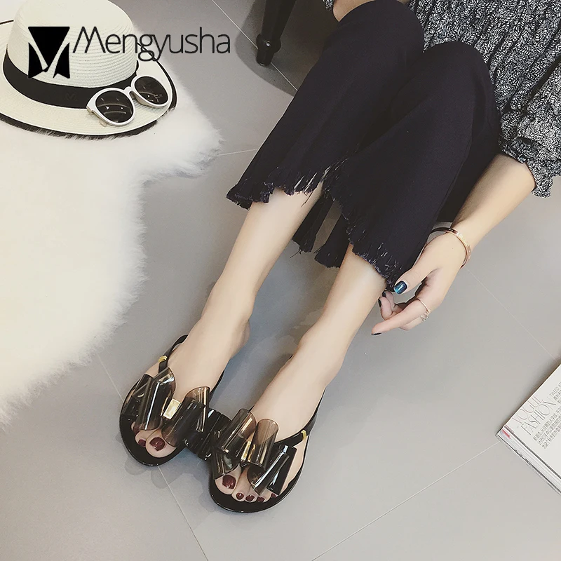 Mädchen gelee sandalen schuhe sommer 3d bogen-knoten flip-flops mujer flache clip kappe strand hausschuhe frauen 2018 sommer faul slides frau