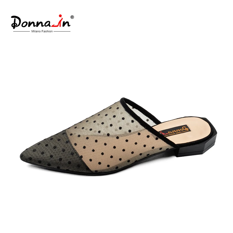 Donna-in Sexy Mesh Women Mules Pointed Toe Slippers Polka Dot Fashion Slides Low Heels Designer Luxury Summer Shoes for Ladies Donna-in Sexy Mesh Women Mules Pointed Toe Slippers Polka Dot Fashion Slides Low Heels Designer Luxury Summer Shoes for Ladies