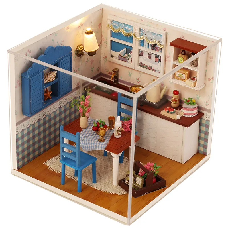 3D Wooden Doll Houses DIY Warm Coffee Time Miniature Dollhouse Furniture Kit Toys Kids Handmade Educational Toy Gift (3)