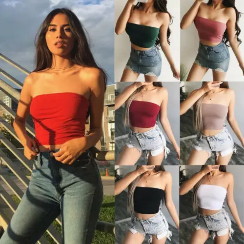

2019 New Women Strapless Plian Solid Sexy Crop Top Clubwear Casual Tops Vest 6 Styles Tank Top Women's Summer Clothes