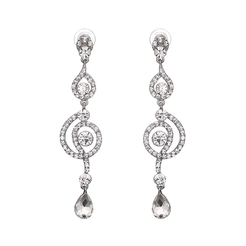 YIKIMAE Fashion Shiny Rhinestone Dangle Earrings for Women Water Drop