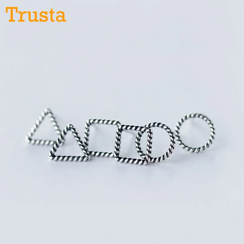 

Trusta 100% 925 Sterling Thai Silver Jewelry Fashion Cute Twist Triangle Square Round Stud Earrings For Girls Kids Lady DS87
