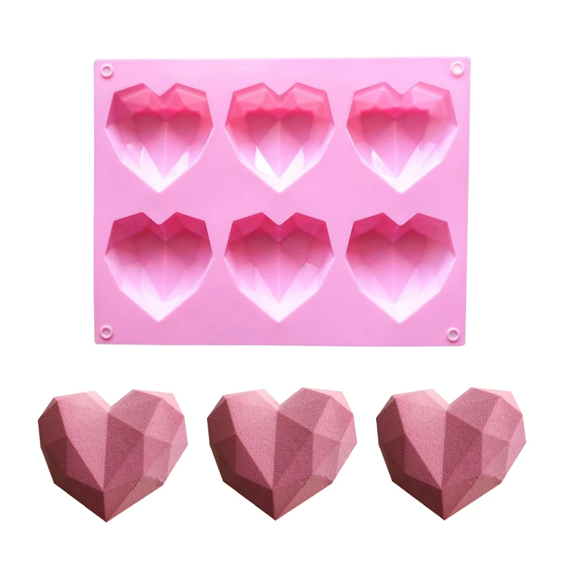 

6Holes Diamond Heart Shaped Silicone Mold 3D Cake Decorating Tool Sponge Cake Dessert Mousse Chocolate Mould Baking Pastry Tools