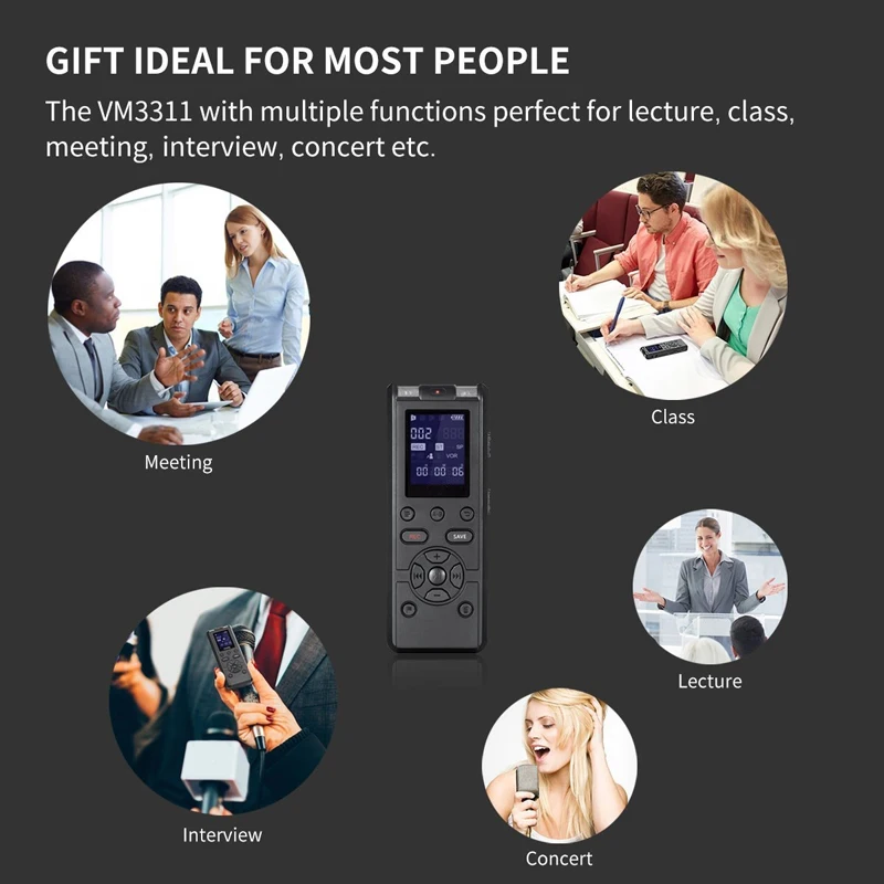 Professional Digital Voice Recorder Smart Sound Control Noise Reduction HD HIFI Loseless Music MP3 Player TF Card 64G Extend