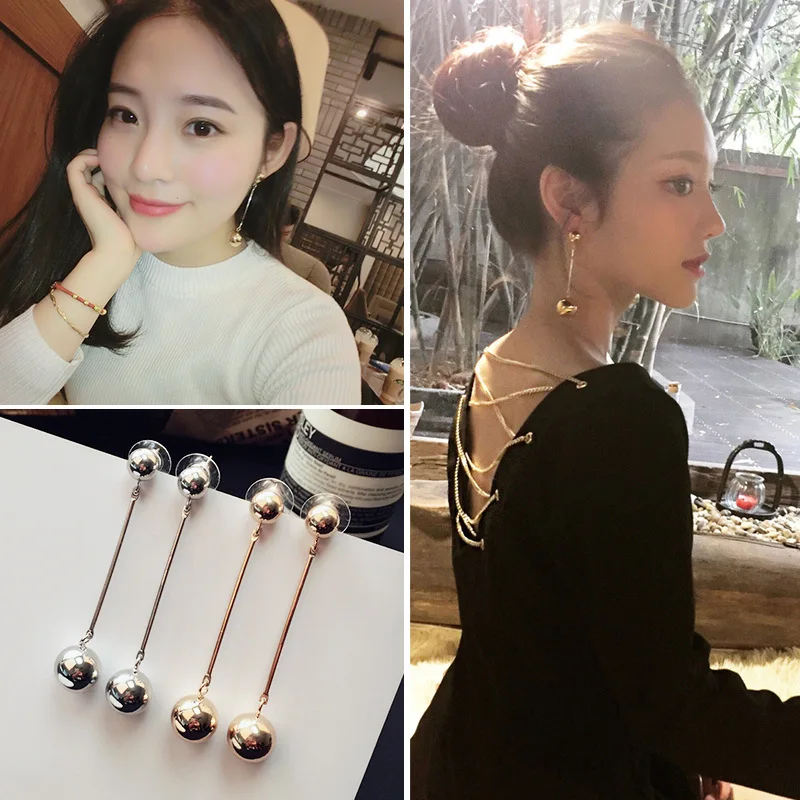 

2019 Women's Earrings Simple Metal Glossy Ball Earrings For Women Fashion Long Dangle Earrings Jewelry Accessories