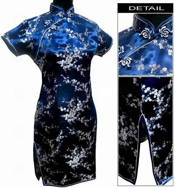 Винтаж Дракон и Феникс Qipao элегантное женское платье большого размера Cheongsam 3XL 4XL 5XL 6XL воротник стойка Сексуальное мини китайское платье Vestidos - Цвет: navyblue club