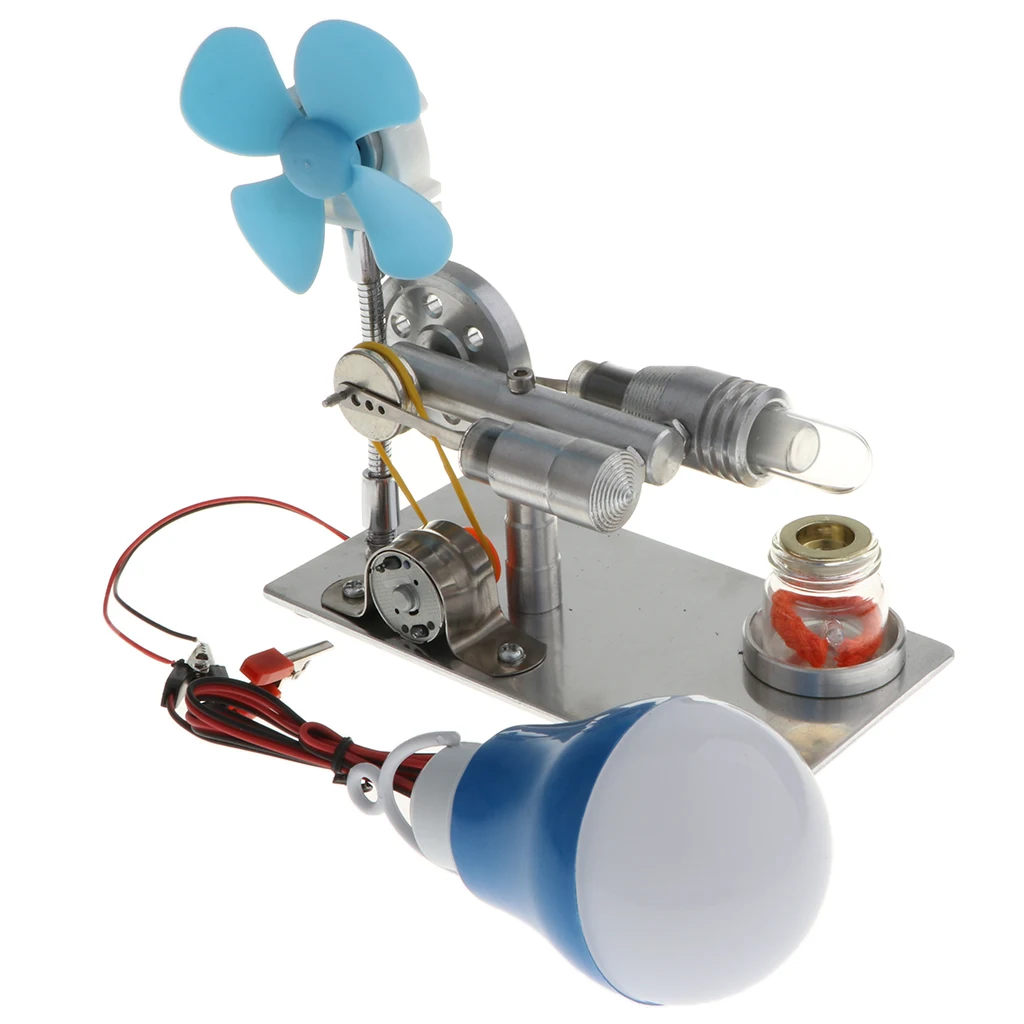 DIY Fanner Rotating & LED Lamp Flywheel Stirling Engine Model Motor Power Generator Science Toy