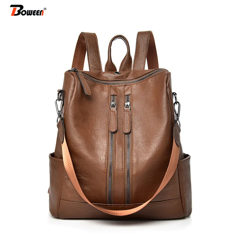 

Soft PU Leather Women Backpack Vintage Black Simple Casual 2019 New Back Pack Ladies Bag High Quality Backbag Bagpack
