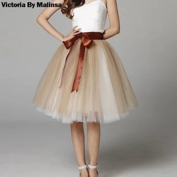 

High Waist Brown Tulle Skirt Women Elastic Waist Long Girl Princess Skirt Secret Sun Fluffy Tutu Skirt Femme 2019 Party