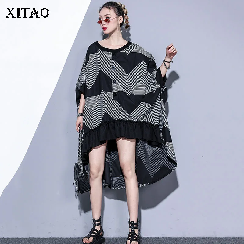 [XITAO] Лето 2019 корейское Модное Новое свободное платье с круглым вырезом и коротким