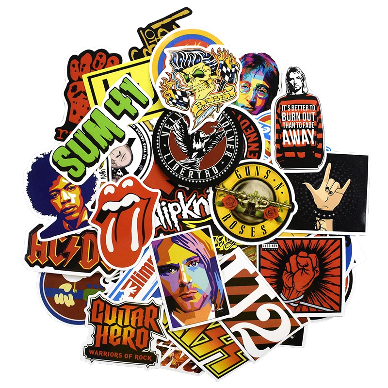 52 Pcs Retro Rock Band Music RHCP Dead Kennedys Stickers for Laptop Skateboard Guitar Luggage Graffiti Waterproof Sticker Pack