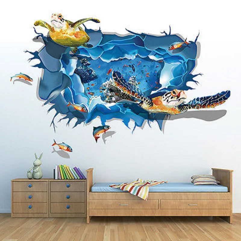Новинка DIY 3D ПВХ морская черепаха фотообои искусство декор для ванной комнаты