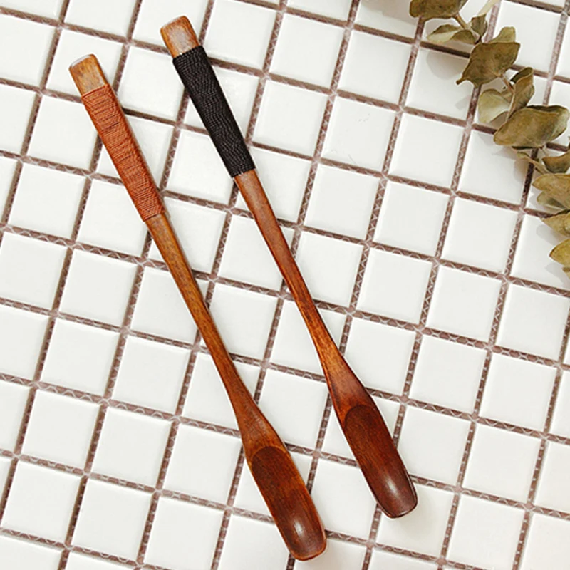2pcs Wooden Coffee Spoon Set Long Handled Iced Tea Mixing Spoon Wood Coffee Stirrer Bar Stirring Honey Spoons Mini Wood Utensils (1)