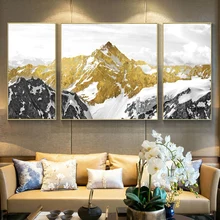 3 painéis abstratos folha de ouro neve montanha arte da parede quadros modernos pintura em tela para sala estar decoração casa quadro
