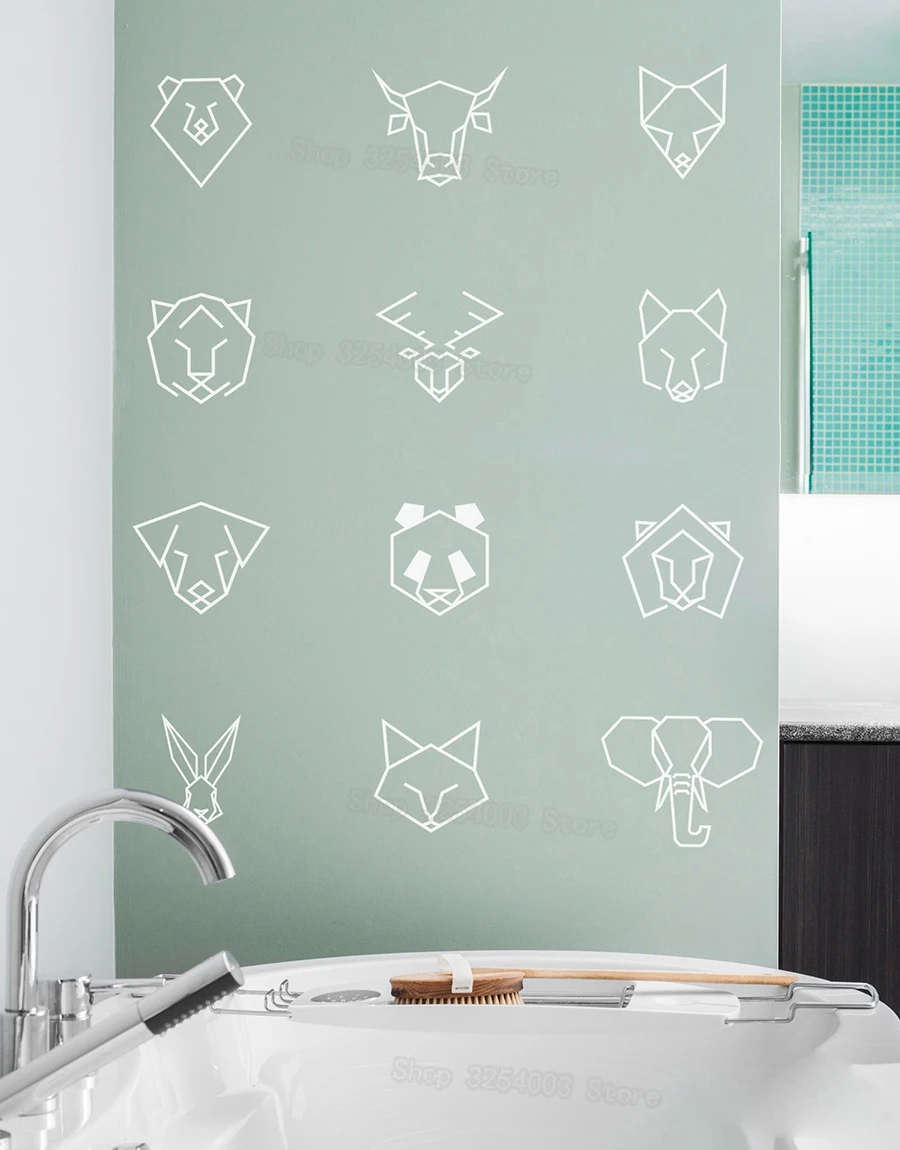 

Abstract Stickers Bear Bull Fox Tiger Deer Wolf Dog Panda Lion Rabbit Cat Elephant Geometric Animal Pattern Wall Decal Kids S435