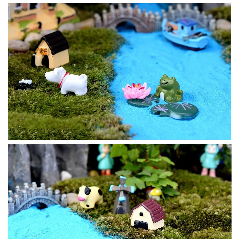 Ornament crafts elephant cow pig frog duck hedgehog turtle dog cat figurines resin for fairy garden