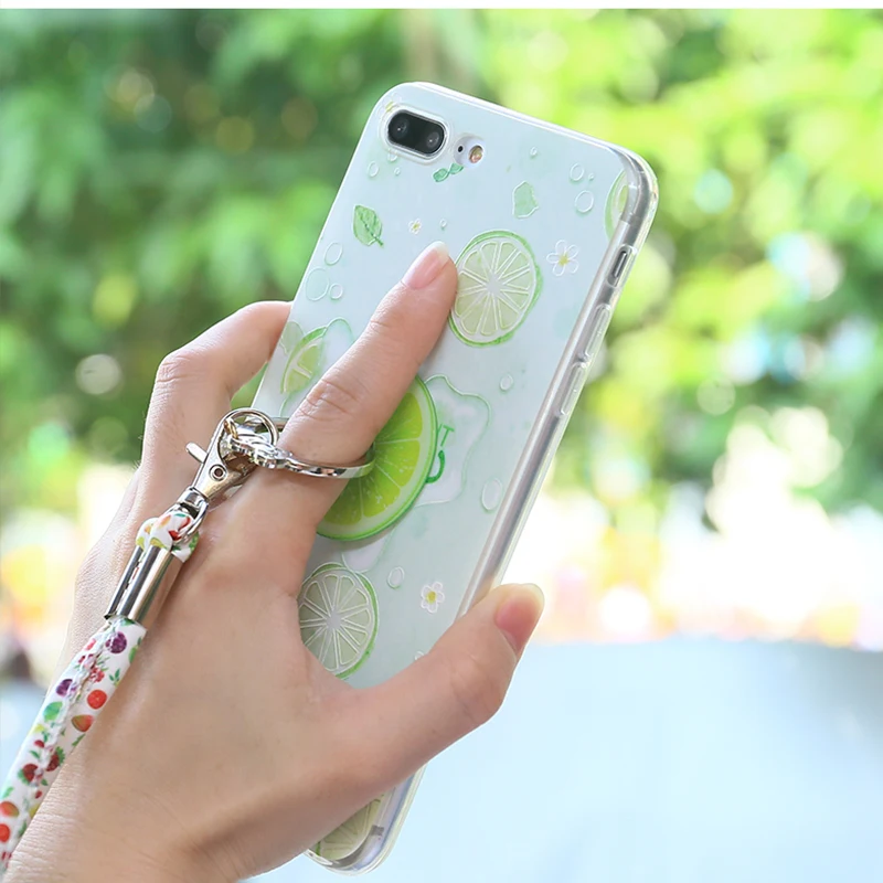 3D Fruit Cases For iphone 7 6 Case TPU Fundas For iphone 8 6s Se 5s 7 Plus Cover Bag With Ring Soft Back Phone Case Cute Rope q14