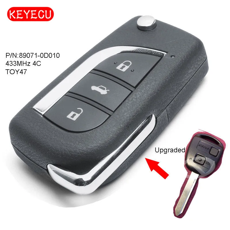 Обновленный дистанционный ключ Keyecu 433 МГц 4C Чип для Toyota Yaris Avensis Corolla FCC: 89071-0D010 |