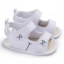Новорожденных Холст Детские сандалии на мягкой подошве модные Нескользящие Детские сандалии дышащий Повседневное пляжные сандалии 0-18 м
