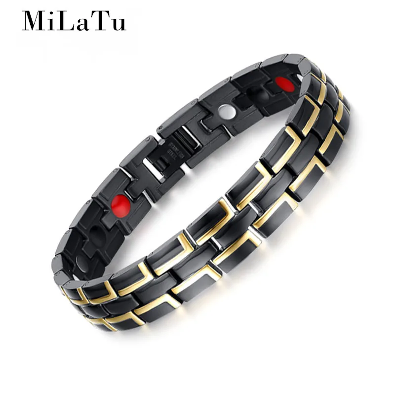 MiLaTu Black Titanium Men Healthy Magnet Bracelets Bangles Bio Energy Magnet Therapy Bracelet Male Jewelry Christmas Gift B360