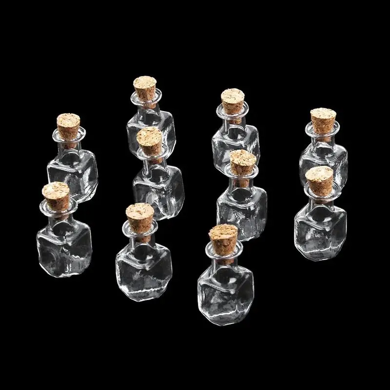 10 шт. в форме Куба Стеклянные Мини-флаконы баночки с пробкой Wish Note Крафтовая бутылка(прозрачная