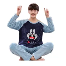 Большие размеры 4XL, женские футболки с принтом в виде из кораллового флиса, комплект для отдыха, 5XL 6XL фланелевый пижамный комплект, осенний, зимний, мужской, плотный пижамный комплект с круглым вырезом