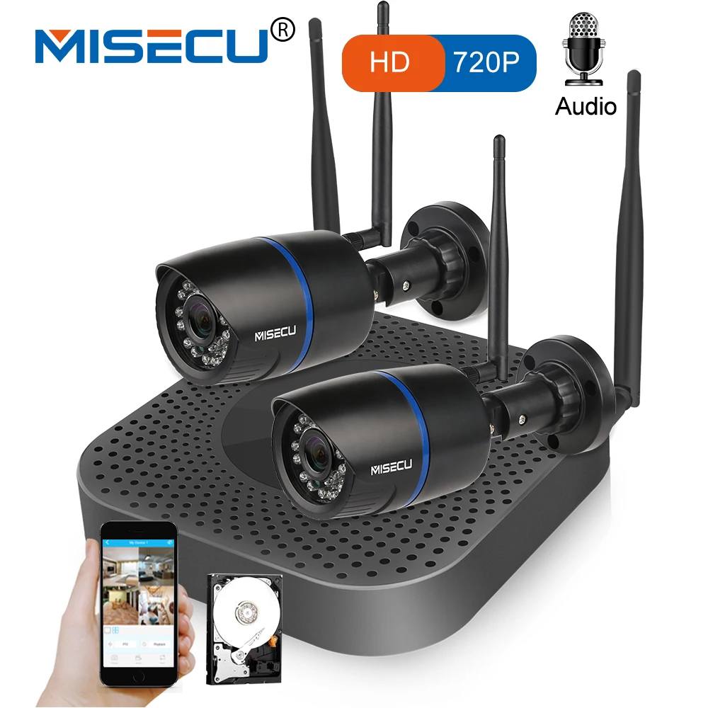 Achat MISECU 4CH 720 p Sans Fil CCTV Caméra Système Wifi 2 pcs 1.0 MP Enregistrement Audio Étanche IP Caméra de Sécurité En Plein Air kit Plug Play