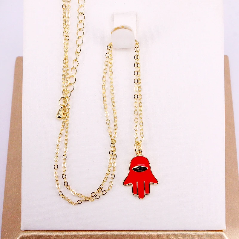 

3PCS, NEW Jewelry Mix color hamsa hand shaped Enamel Pendant Necklace For Women