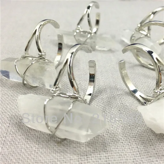 

SR-003 10pcs Healing Clear Crystal Quartz Point Silver Ring