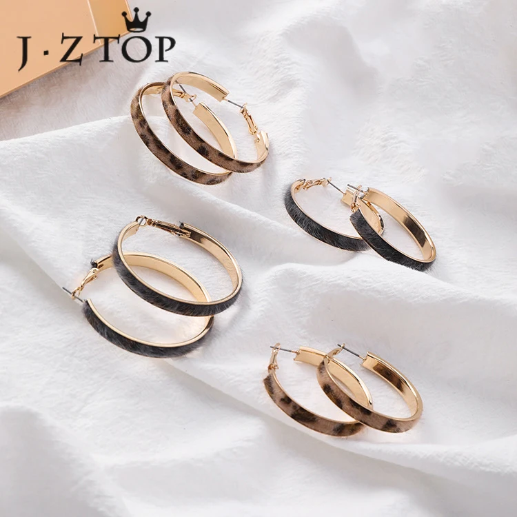 

Jztop Sexy Leopard Round Hoop Earrings Woman Vintage Gold Color Geometric Metallic Big Earrings Female Punk Statement Jewelry