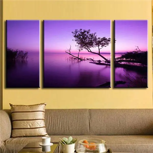 

3 Panels Picture Print Canvas Printed Paintings Canvas Art Picture Frame Wall Painting Art Purple Lake La3004 -67195-YP