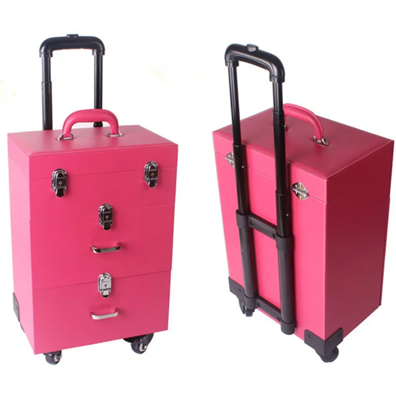 Luggage Bag Suitcase Professional Manicure Trolley Caster With Brake Pu New  Aluminum Travel Bags Case Makeup Cosmetic Box Bags - Rolling Luggage -  AliExpress
