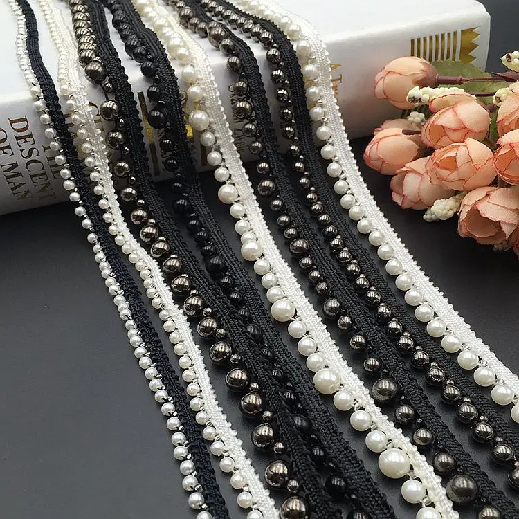 

10yard handmade pearls Fringe Rhinestone Beaded lace Trim for dress Decorative Trimming Fabric appliques DIY Sewing Accessories