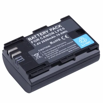 

LP-E6 Rechargerable 2650mAh LP E6 LPE6 Camera Battery For Canon EOS 5DS 5D Mark II Mark III 6D 7D 60D 60Da 70D 80D DSLR EOS 5DSR