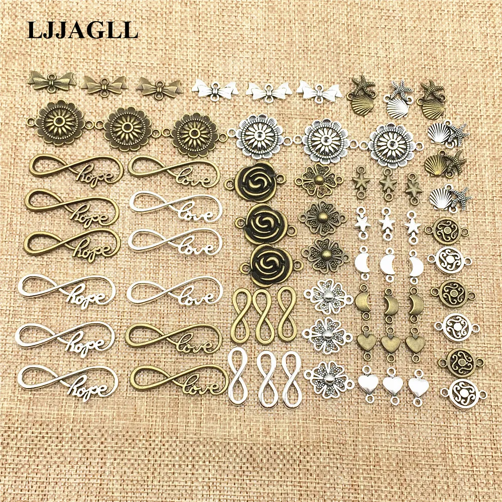 LJJAGLL Metal Alloy 20Pcs/lot Vintage Mix 12Kinds Jewelry Connectors For Diy Handmade Jewelry Bracelet Charms Making ALJQ018 Jewelry Findings